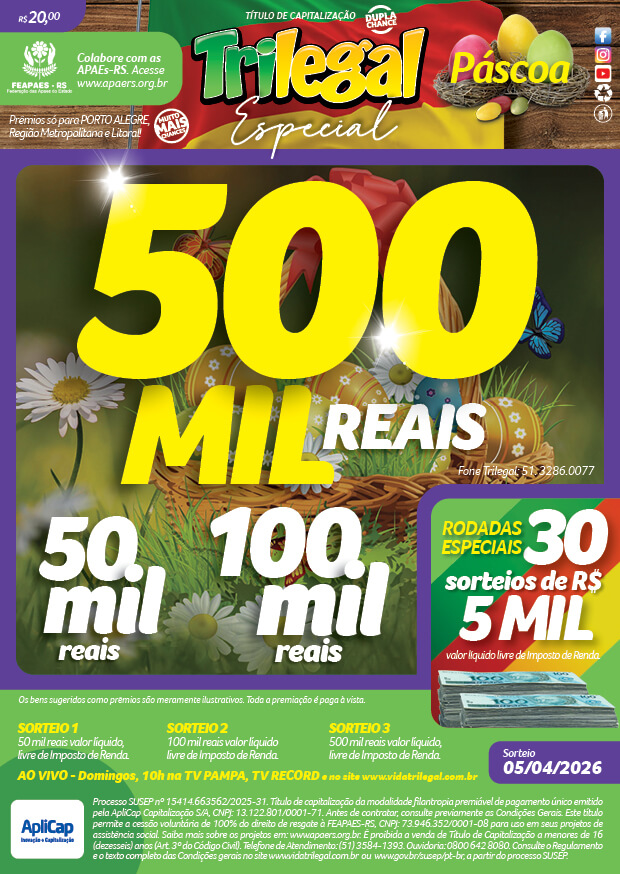 Prêmio do trilegal de domingo que vem